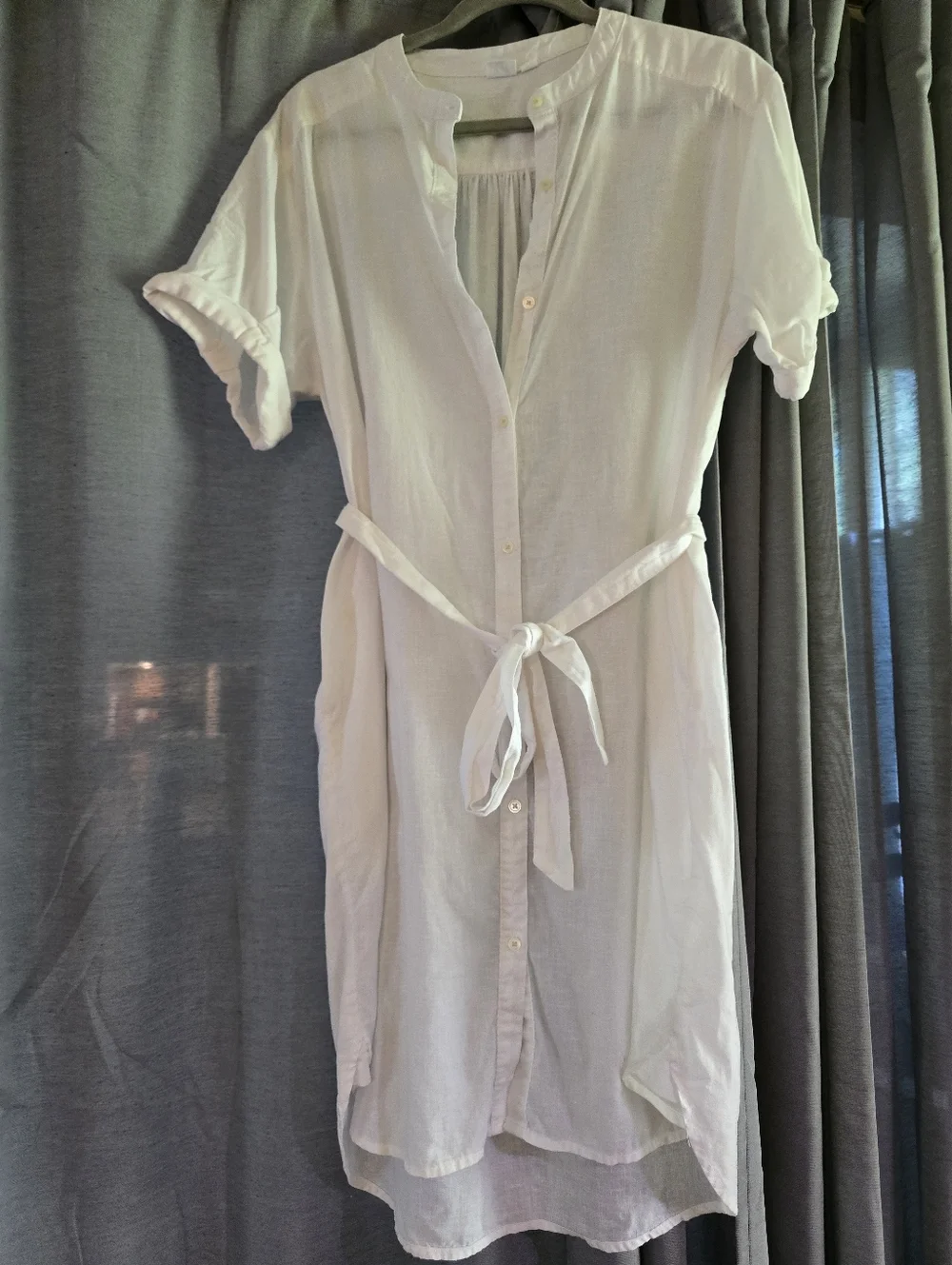 Gap White Linen Button Up Mini Dress Belted With Pockets Medium - Picture 2 of 5